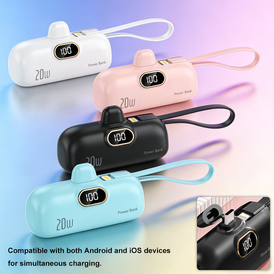 Portable Power Bank (5000mAh) — Supports PD Fast Charging, Compact Direct-Plug Design, with LED Display; Compatible with iOS and Android Phones, Includes Type-C Plug and Charging Cable (4-Pack) - view 4 of 5