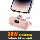 Portable Power Bank (5000mAh) — Supports PD Fast Charging, Compact Direct-Plug Design, with LED Display; Compatible with iOS and Android Phones, Includes Type-C Plug and Charging Cable (1-Pack) — pink - view 4 of 8