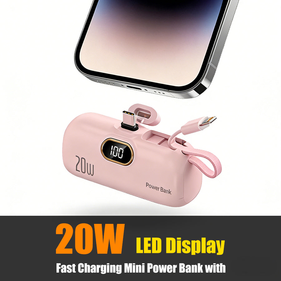 Portable Power Bank (5000mAh) — Supports PD Fast Charging, Compact Direct-Plug Design, with LED Display; Compatible with iOS and Android Phones, Includes Type-C Plug and Charging Cable (1-Pack) — pink - view 4 of 8