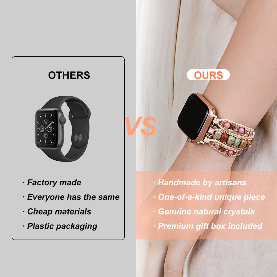 Tiger Eye Beaded Band, 3-Layer Elastic Stretchy Smart Watch Strap with Gold Decor, Compatible with iWatch Series 1-9/SE/Ultra 1-2, Fashion Boho Wristband for Women Men - view 3 of 15
