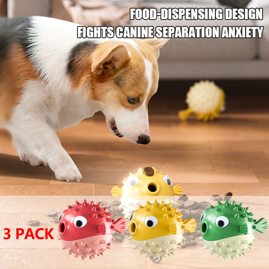 3 Pack Pufferfish Dog Chew Toys, Food Dispensing Puppy Teething Toys with Built-in Bell, Bite Resistant Interactive Dog Toys for Small Medium Dogs, Teeth Cleaning Dog Puzzle Toys for Boredom & Separation Anxiety Relief - view 3 of 6