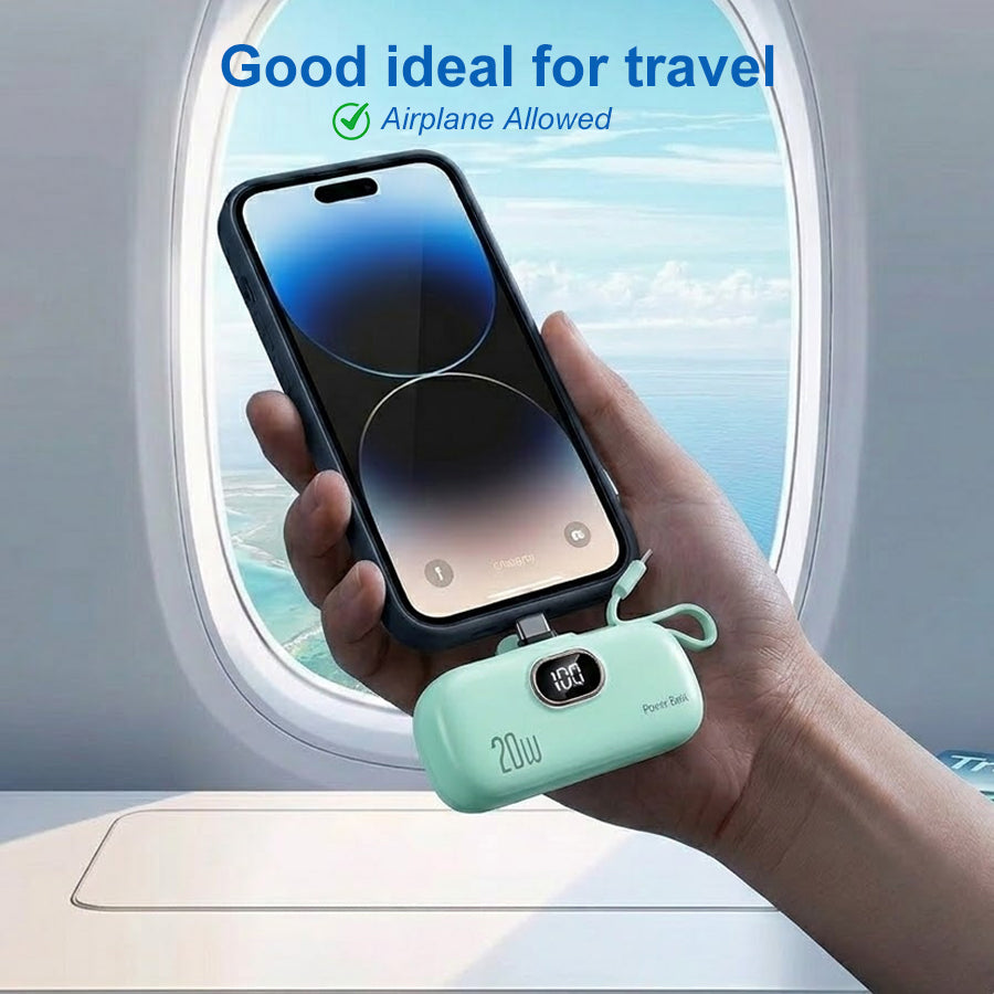 Portable Power Bank (5000mAh) — Supports PD Fast Charging, Compact Direct-Plug Design, with LED Display; Compatible with iOS and Android Phones, Includes Type-C Plug and Charging Cable (1-Pack) — green - view 5 of 8
