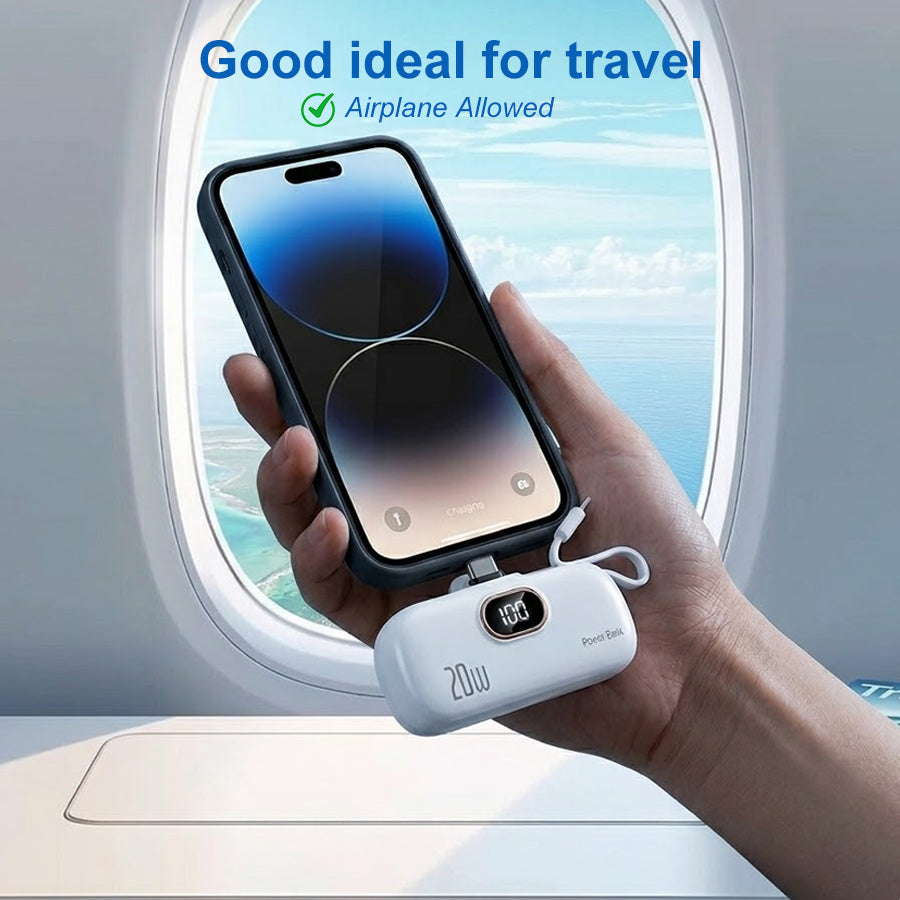 Portable Power Bank (5000mAh) — Supports PD Fast Charging, Compact Direct-Plug Design, with LED Display; Compatible with iOS and Android Phones, Includes Type-C Plug and Charging Cable (1-Pack) — white - view 5 of 8