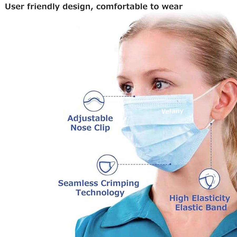Velany Premium 3-Layer Disposable Face Masks | Comfortable All-Day Wear | Effective Filtration for Dust, Pollen & Droplets | Ideal for Daily Use & Travel - view 1 of 7