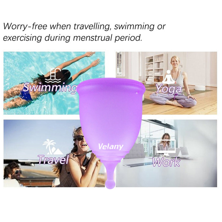 Velany Reusable Menstrual Cups - 2 Pack Soft Medical Silicone Period Cups with S/M Sizes, Wear Up to 12 Hours for Swimming, Yoga & Overnight Use - view 5 of 7
