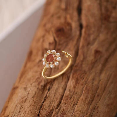 Vintage Oval Rose Quartz Pearl Waving Beaded Engagement Ring 14k Rose Gold Marquise Moissanite Ring Nature Inspired Ring, Art for Women
