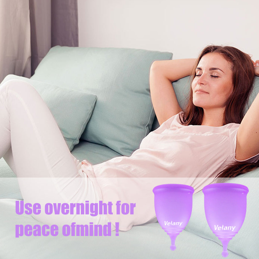 Velany Reusable Menstrual Cups - 2 Pack Soft Medical Silicone Period Cups with S/M Sizes, Wear Up to 12 Hours for Swimming, Yoga & Overnight Use - view 6 of 7