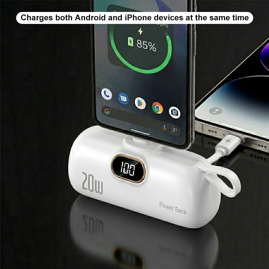 Portable Power Bank (5000mAh) — Supports PD Fast Charging, Compact Direct-Plug Design, with LED Display; Compatible with iOS and Android Phones, Includes Type-C Plug and Charging Cable (1-Pack) — white - view 7 of 8