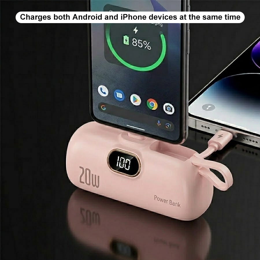 Portable Power Bank (5000mAh) — Supports PD Fast Charging, Compact Direct-Plug Design, with LED Display; Compatible with iOS and Android Phones, Includes Type-C Plug and Charging Cable (1-Pack) — pink - view 7 of 8
