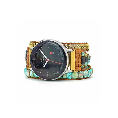 TURQUOISE WATCHBAND GEMSTONE WATCH STRAP WATCH BANDS FOR WOMEN COMPATIBLE WITH SAMSUNG - HANDMADE BOHO BEADED SMART WATCH BAND - NATURAL ENERGY CRYSTAL ACCENTS WATCH BRACELET STRAP