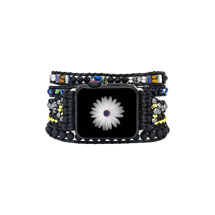 lava stone apple watch band - handmade boho watch band - natural stone beaded smartwatch band - energy crystal apple watch band - unique beaded smartwatch bracelet - adjustable apple watch strap - bohemian style watch band - natural gemstone watch strap - handcrafted apple watch accessory - grounding stone watch band