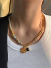 Colorful Glass Natural Stone Spliced Beaded Necklace, Energy Gemstone,