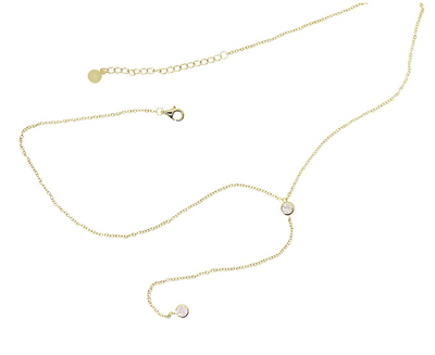Dainty Drop Lariat Necklace for Women, 16" to 18" adjustable length (Gold, Double CZ Lariat)