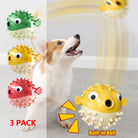 3 Pack Pufferfish Dog Chew Toys, Food Dispensing Puppy Teething Toys with Built-in Bell, Bite Resistant Interactive Dog Toys for Small Medium Dogs, Teeth Cleaning Dog Puzzle Toys for Boredom & Separation Anxiety Relief - view 1 of 6