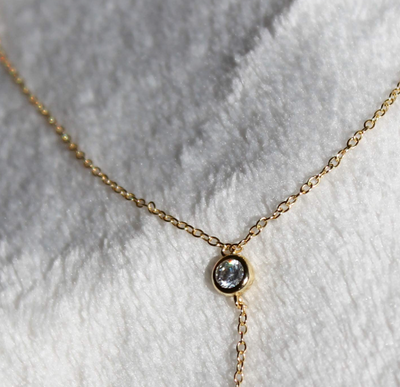 Dainty Drop Lariat Necklace for Women, 16" to 18" adjustable length (Gold, Double CZ Lariat)