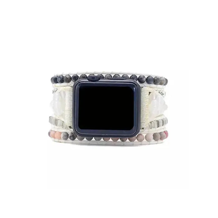 white labradorite apple watch strap - handmade boho watch band - natural stone beaded smartwatch band - energy crystal apple watch band - unique beaded smartwatch bracelet - adjustable apple watch strap - bohemian style watch band - natural gemstone watch strap - handcrafted apple watch accessory - protective stone watch band​
