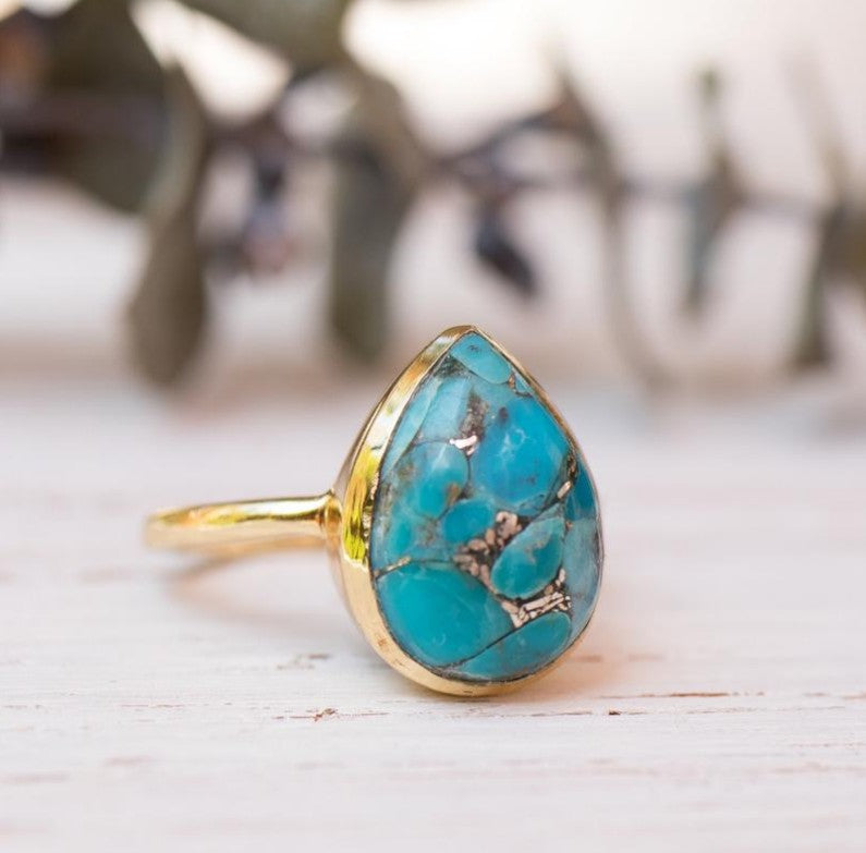 Gold Turquoise Ring | Turquoise Stone Ring | Velany Store