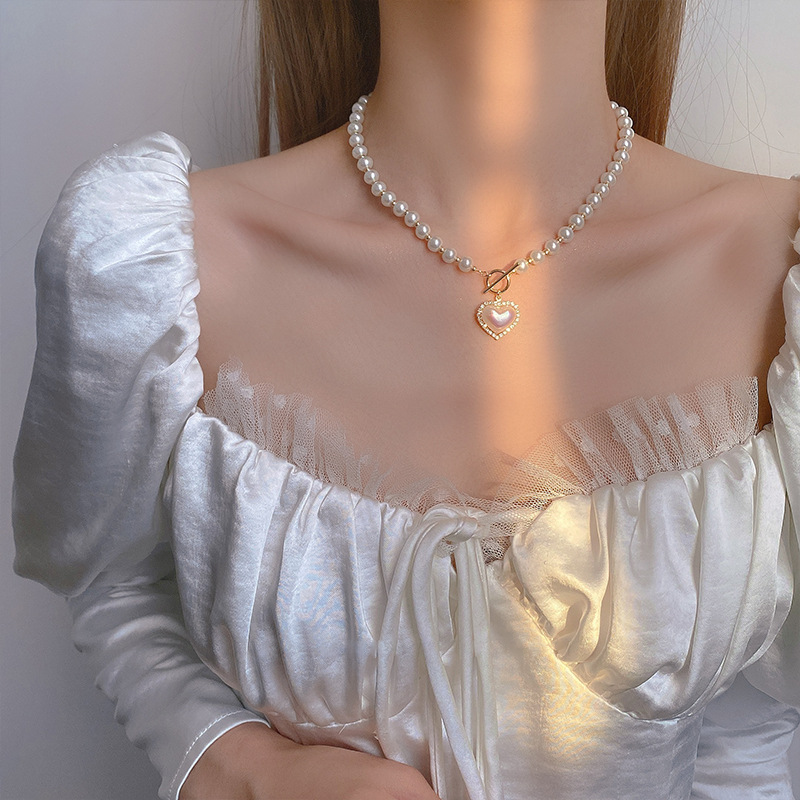 Pearl Heart Necklace | Women's Pearl Heart Necklace | Velany Store