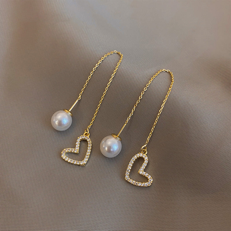Pearl Heart Drop Earrings | Pearl Heart Earrings | Velany Store