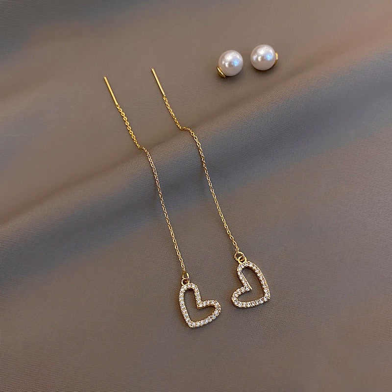 Pearl Heart Drop Earrings | Pearl Heart Earrings | Velany Store