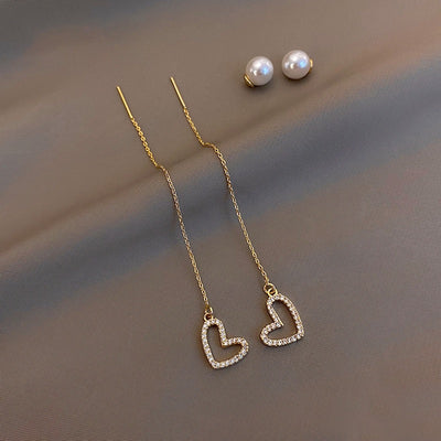 Pearl Heart Drop Earrings | Pearl Heart Earrings | Velany Store