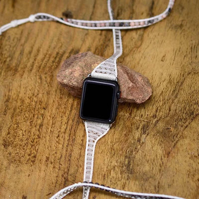 White Labradorite Apple Watch Strap, Smartwatch Band With Natural Stone Beads,  Unique beaded smartwatch bracelet, Handmade Boho Beaded Smart Watch Band - Natural Energy Crystal Accents Watch Bracelet Strap